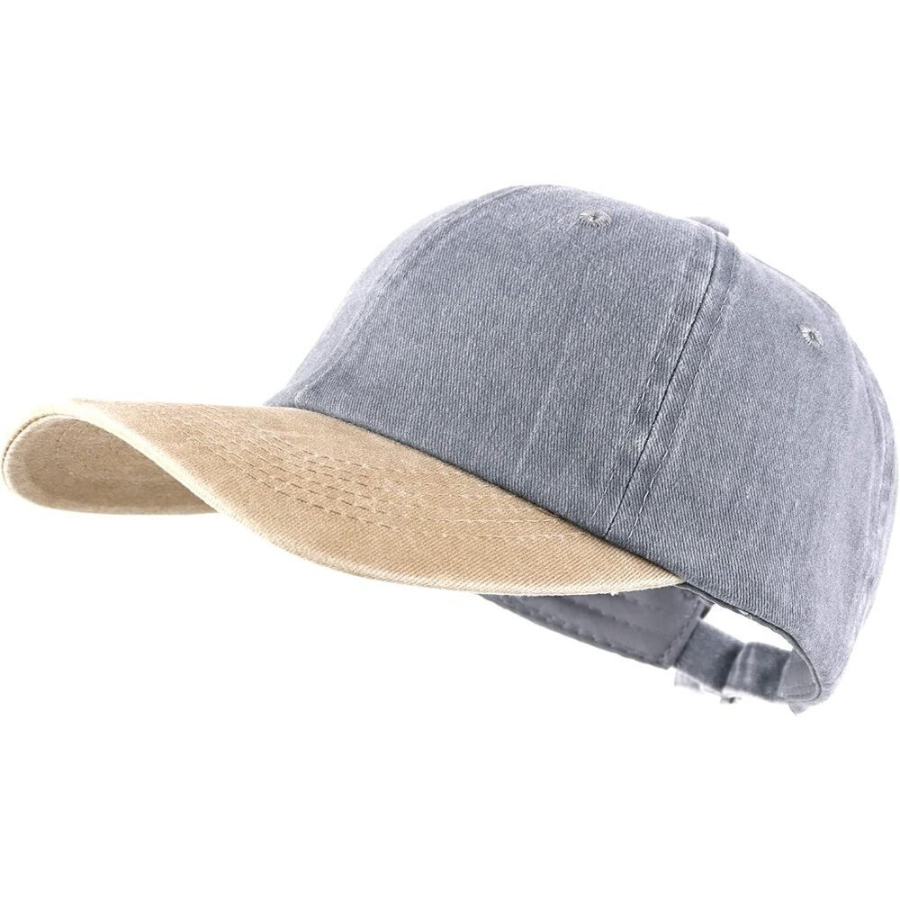 Unisex Washed-grey Yellow Baseball Cap Cotton Fits Washed Denim Adjustable Hat